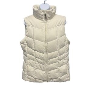Lands‎ End Womens Puffer Vest Cream M 10-12 Stand Collar Down Insulated Zip Up